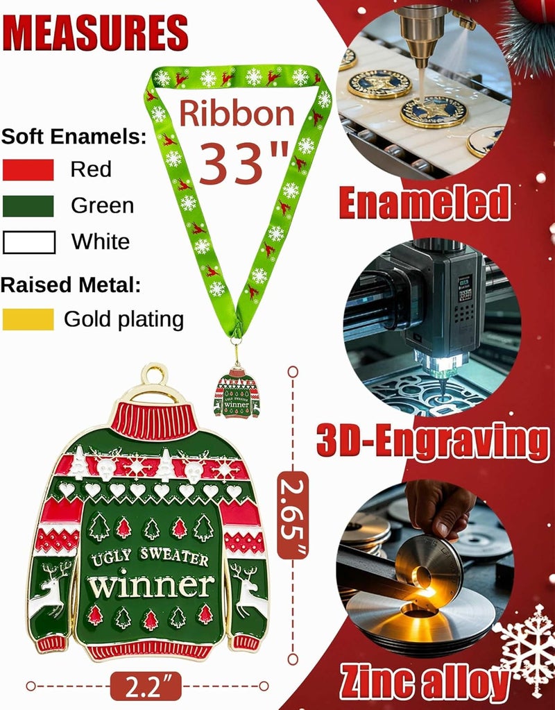 BSTWM 3 Pcs Christmas Sweater Medal Ugly Sweater Medal That Christmas Party Decoration Medal for Ugly Sweater Contest Winners - Image 2